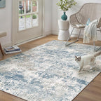 Blue 3x5 Area Rug Washable Abstract Office Carpet Modern Neutral Non Slip by PureCozy