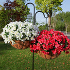 Artificial Hanging Flowers Faux Plants Basket for Outdoors Fall Winter Decor, Fake Silk Bougainvillea in Planter Outdoor Look Real UV Resistant Faux Flower for Outside Porch Patio Garden Home, White