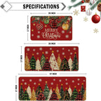 Red Christmas Tree Kitchen Rugs Set of 3, Non Slip Rubber Backing