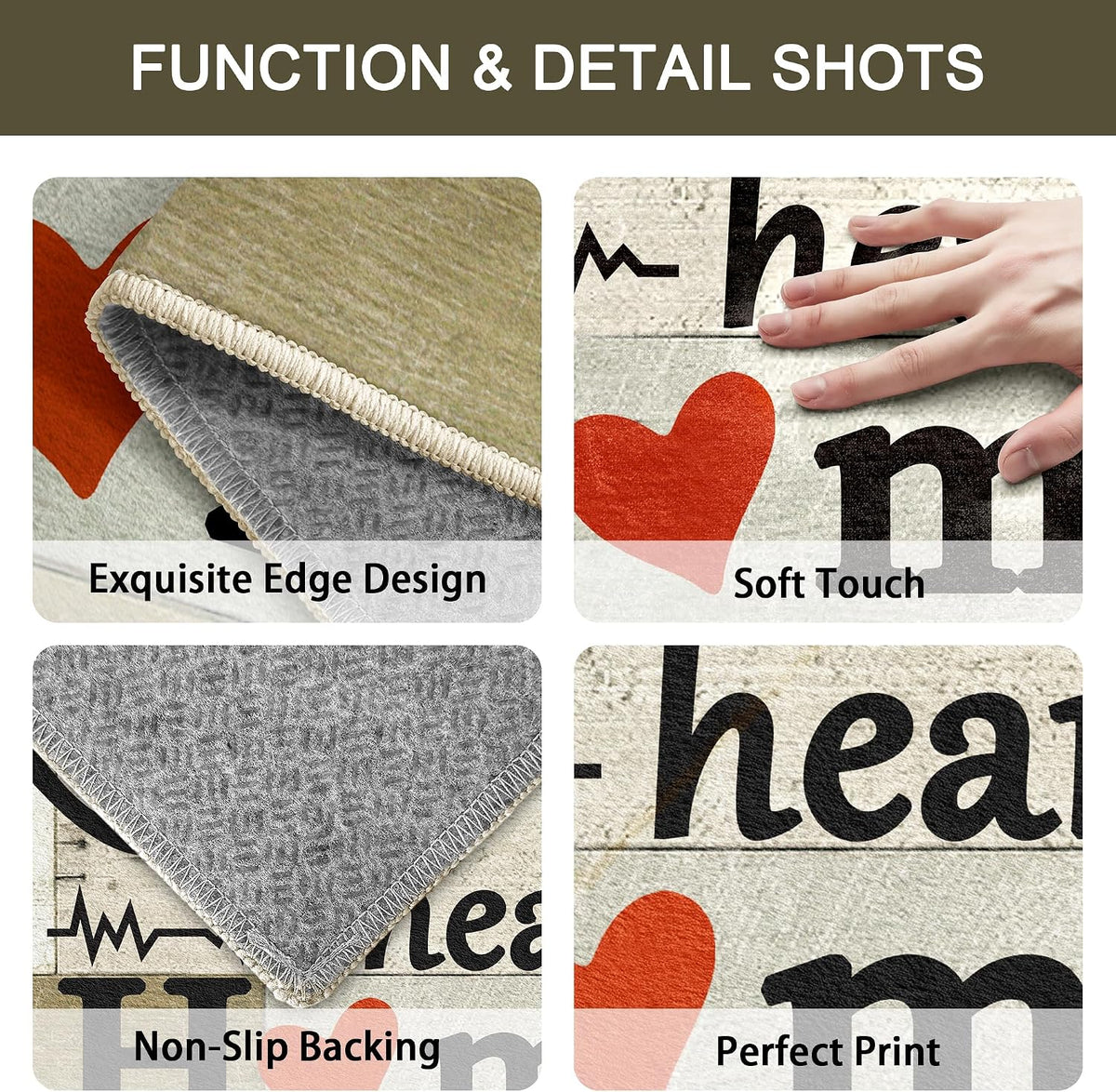Non Slip Kitchen Mats for Floor Washable Kitchen Rugs Sets of 3, Khaki