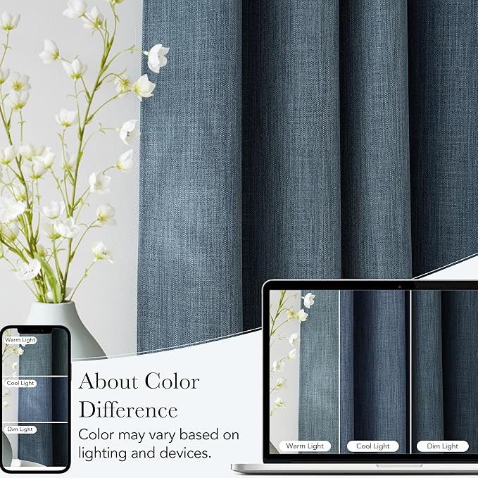 NICETOWN Mist Blue Faux Linen Room Darkening Rod Pocket Curtains 63 inch Length - Image 5