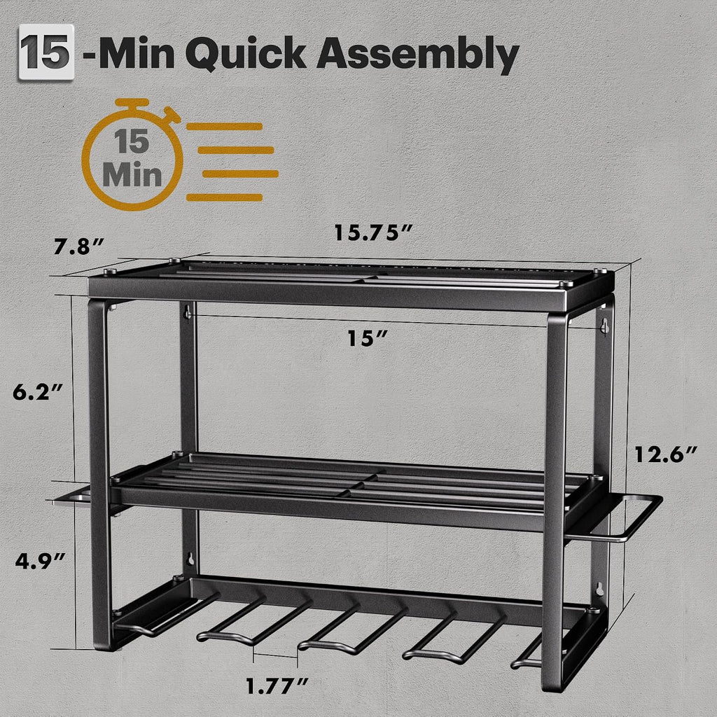 Spampur Power Tool Organizer, 3 Layers 4 Drill Holder Wall Mount