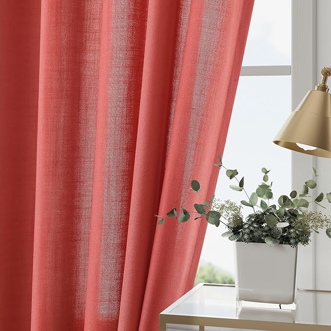 Nanspring Watermelon Red Curtains 108 Inches Long 2 Panels, Semi Sheer Back Tab - Image 2