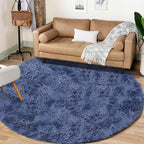 Navy Blue Round Rugs for Bedroom: 4ft Circle Fluffy Shag Soft Washable Rug - Image 6