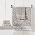 Modern Threads Charlize 6-Piece 100% Cotton Towel Set – Reversible Yarn Dyed Jacquard & Solid – Includes 2 Bath Towels, 2 Hand Towels, 2 Washcloths – Absorbent, Quick Dry, Soft & Durable – Fawn