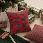 AQOTHES Christmas Plaid Decorative Throw Pillow Covers Red 18x18 Inches