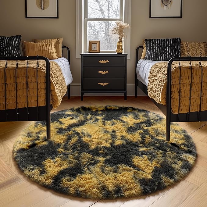Amdrebio Black Gold Yellow Grey Round Circle Rugs 5Ft - Image 7