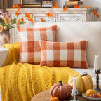 AQOTHES Plaid Fall Throw Pillow Covers Orange Write 18x18 Inch Set of 2
