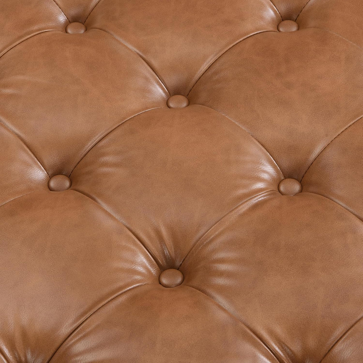 Christopher Knight Home Yorick Modern Square Faux Leather Upholstered Living Room Cocktail Ottoman/Coffee Table, Rubberwood Frame, Tufted Top, Large Sofa Footstool, Multi-Functional, Brown+Walnut