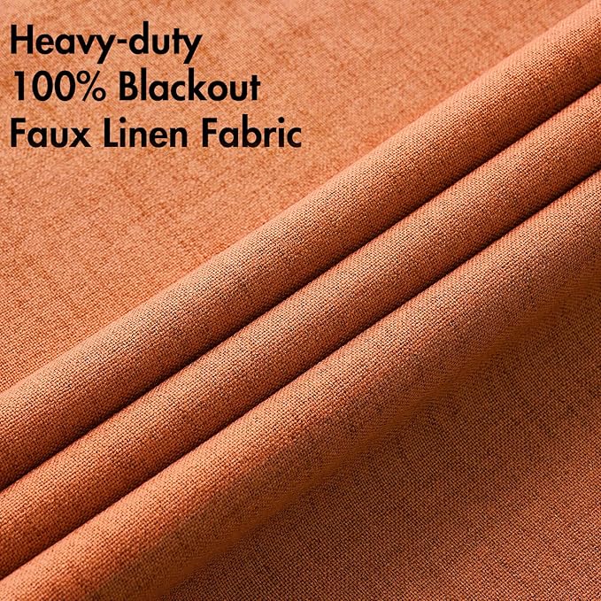 MIULEE Linen Curtains for Bedroom 100% Blackout Thermal Insulated Orange - Image 5