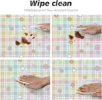 Easter Tablecloth Round 60 Inch - Buffalo Plaid with Rabbits & Eggs Design Waterproof Wipeable Table Cover for Kitchen Dining Holiday Parties Home Restaurant