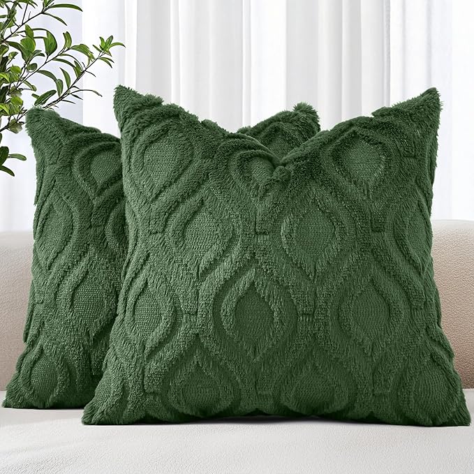decorUhome Throw Pillow Covers 26x26 Inch Set of 2, Soft Plush Faux Wool Forest by decorUhome