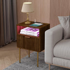 JOONEE Nightstand with Outlet and Led Light, Bedside Table with Storage Drawer, Fluted Side Table for Living Room, Bedroom