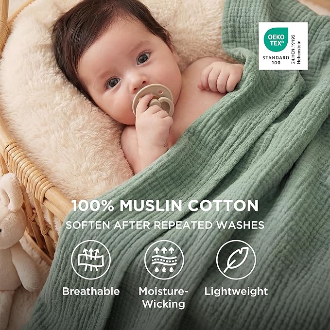 Bedsure 100% Cotton Muslin Blanket King Size - Image 2