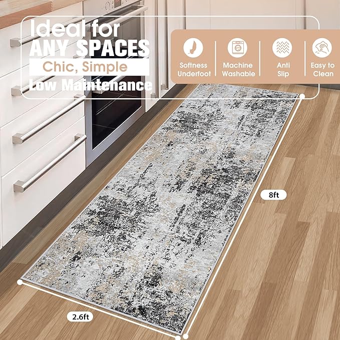 Runner Rug for Hallways Kitchen 2'6"x8' Washable Non Slip: Carpet Non Skid 8ft - Image 2