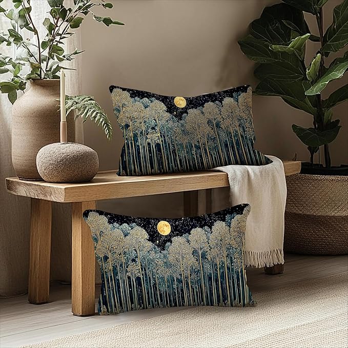 Rustic William Morris Night Forest Green Moon Decor Pillow Covers 12x20 Set of 2 - Image 5