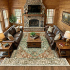 Area Rugs 9'x12' Washable Non-Slip, Floral Vintage Distress Print Pattern - Image 2