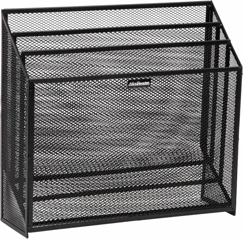 Mind Reader Vertical File Storage, Desktop Organizer, Workspace, Office, Metal Mesh, 12.5"L x 3.75"W x 11.5"H, Black