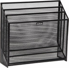 Mind Reader Vertical File Storage, Desktop Organizer, Workspace, Office, Metal Mesh, 12.5"L x 3.75"W x 11.5"H, Black