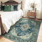Area Rugs 5'x7' Washable Non-Slip, Floral Vintage Distress Print Pattern - Image 2