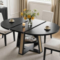LIKIMIO Dining Table, 43"-59" Extendable Round to Oval with Storage, Black