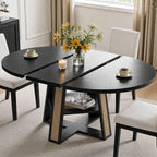 LIKIMIO Dining Table, 43"-59" Extendable Round to Oval with Storage, Black