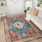 Area Rug 5x7 Washable Rug, Vintage Boho Medallion Rugs Non-Slip Soft Low Pile by VECARF