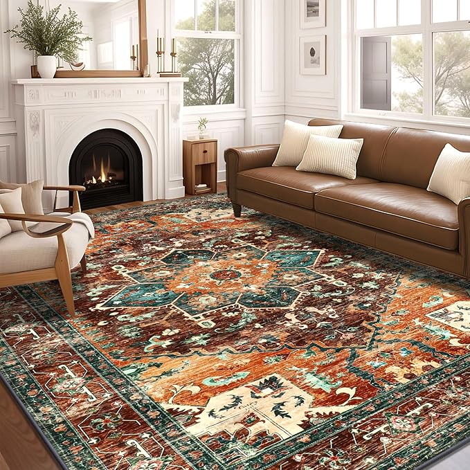 Yamaziot 8x10 Large Area Rug, Non-Slip Washable Boho Vintage Living Room by Yamaziot