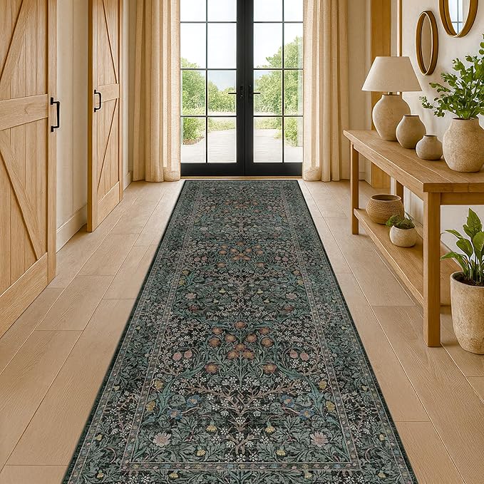 Dark Green 3x10 ft Extra Long Wide Runner Rug - Image 2