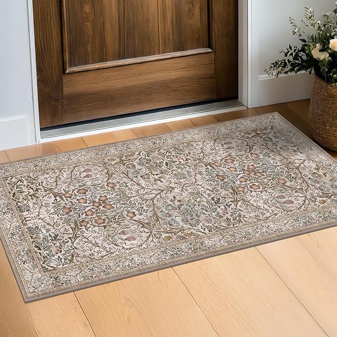Moss Green Washable 2x4 Entry Rug by HazoHaus