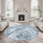5x5 Blue/Grey Round Rug 5ft Living Room Circle Rug Vintage Round Area Rug Non - Image 4