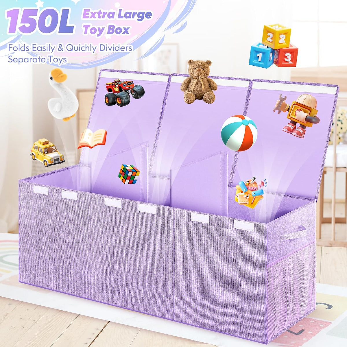 Extra Large Toy Box, Collapsible Toy Storage Organizer, 40"x16"x16", Purple