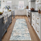 Blue 2x6 Runner Rug Washablel Abstract Hallway Carpet Modern Neutral Non Slip - Image 2