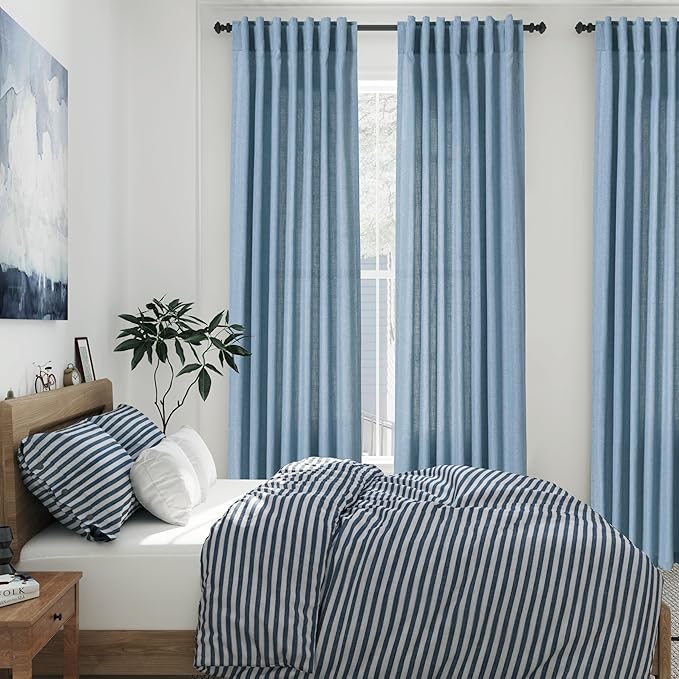 Nanspring Dusty Blue Linen Curtains 95 Inch Length - Image 2
