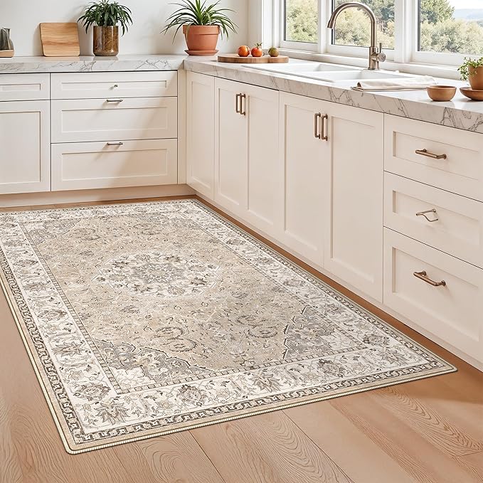 Living Room 4x6 Area Rugs: Vintage Farmhouse Washable Non-Slip Rug - Image 8