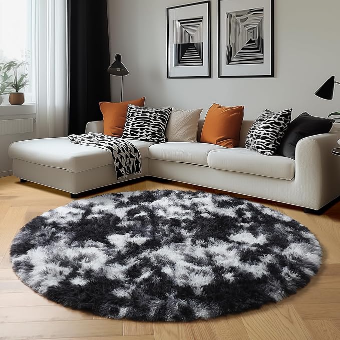Amdrebio Black White Grey Round Rug 5Ft Circle Area Rugs - Image 5