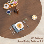 ComfyCorner 47" Dining Table with Storage, Round Kitchen Table Only Walnut