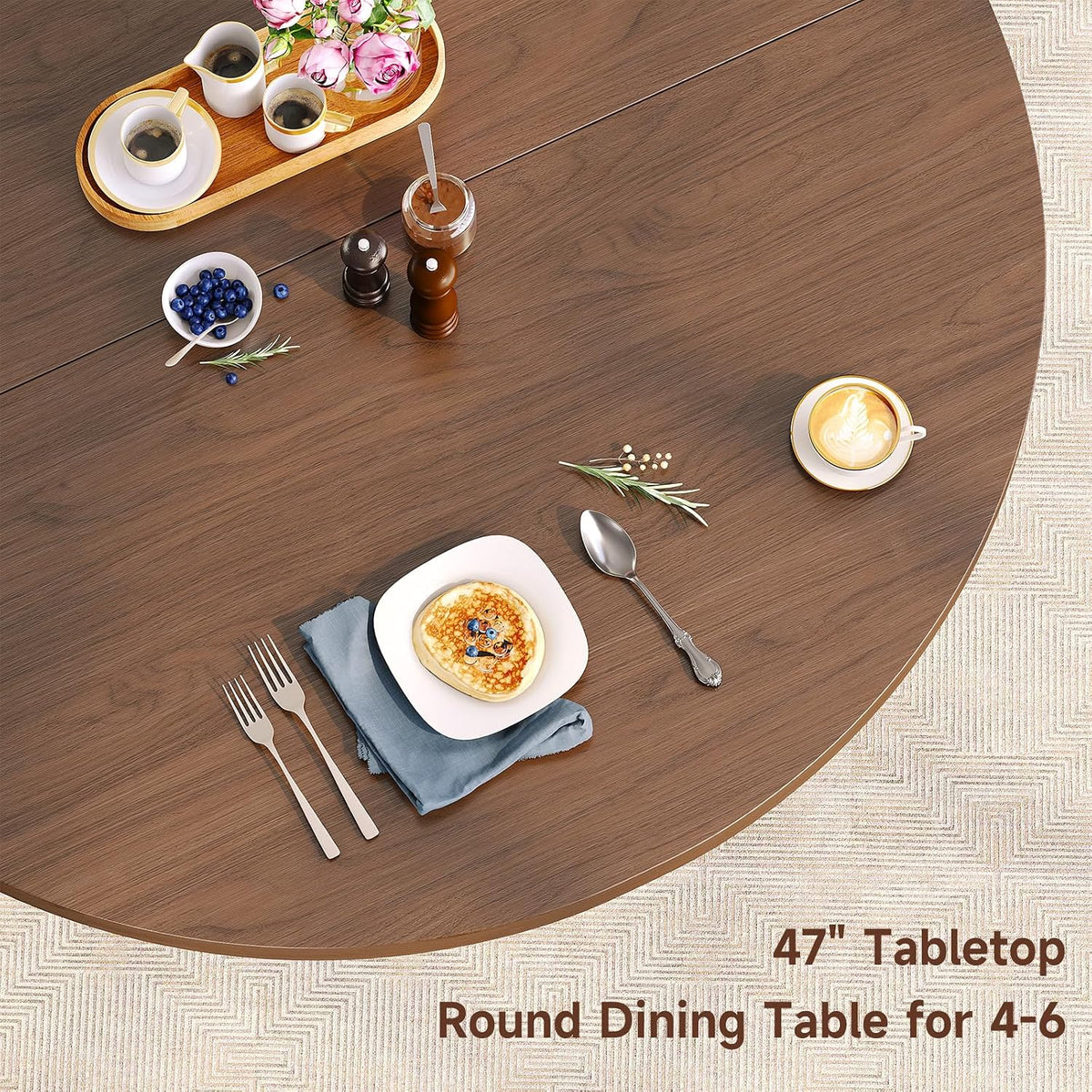 ComfyCorner 47" Dining Table with Storage, Round Kitchen Table Only Walnut