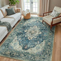 Area Rugs 5'x8' Washable Non-Slip, Floral Vintage Distress Print Pattern by RELEANY