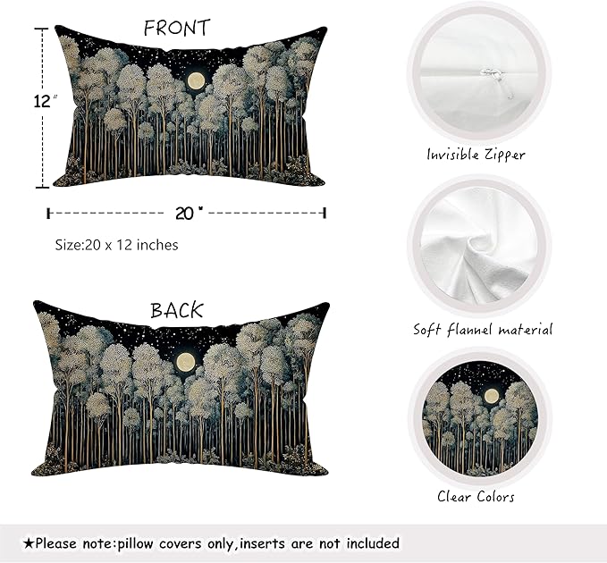 Rustic William Morris Inspired Night Forest Green Moon Pillow Covers 12x20 - Image 2