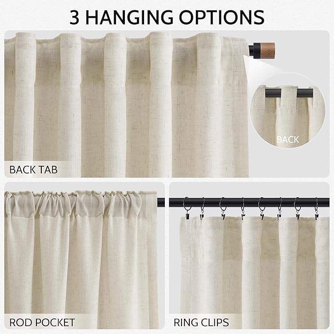Nanspring Vanilla Linen Curtains 84 Inches Long - Image 2