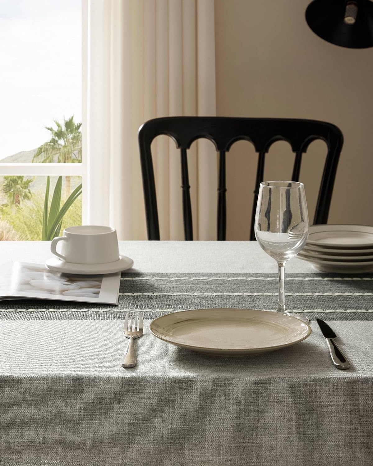 ZeeMart Contrast Linen Rectangle Table Cloth 60x120 Inch Grey