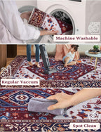 SERISSA Runner Rug for Hallways, Long Boho Rug Vintage Burgundy Navy Hallway - Image 4