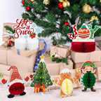 Mocoosy 12 Pack Christmas Party Honeycomb Centerpieces for Table Decorations, Xmas Center Pieces Table Topper with Gnome Santa Snowman Tabletop Centerpieces Decor Holidays Winter Office Party Supplies