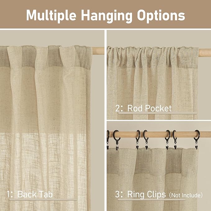 LAMIT Semi Sheer Linen Curtains 54 Inch Length 2 Panels, Light Filtering Panels - Image 3