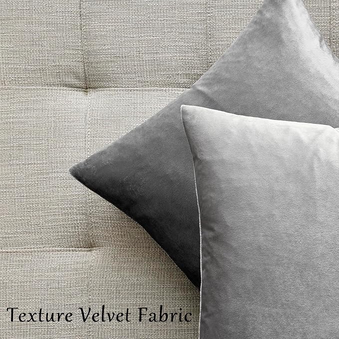 GIGIZAZA Big Velvet Pillow Covers 26x26 Silver Grey Pack of 2 Square Modern - Image 6