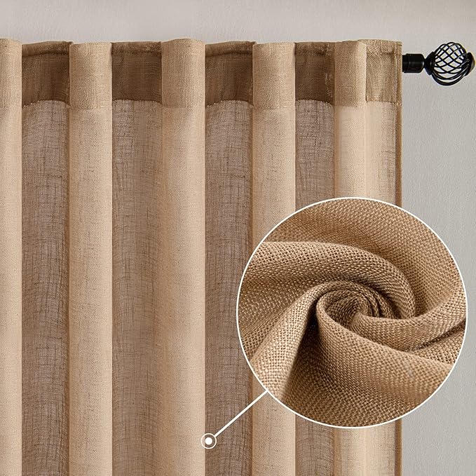 MIULEE Light Brown Linen Curtains 84 Inch Length 2 Panels - Image 2