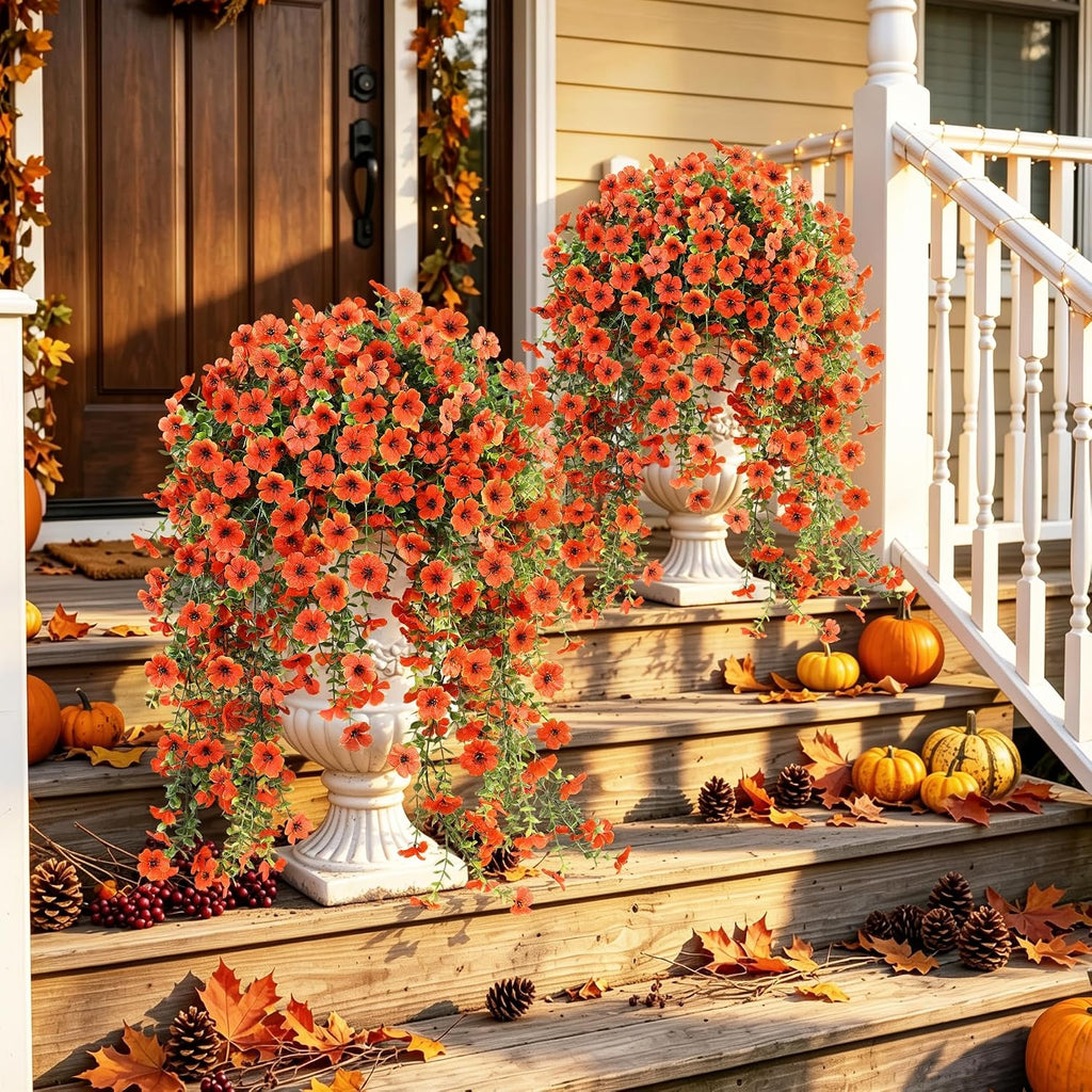 AGIRL 6 Bundles Fall Artificial Flowers for Outdoor Faux Plant,Orange