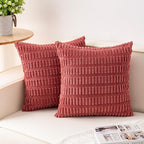Pack of 2 Corduroy Decorative Throw Pillow Covers 18x18 InchSoft Boho Striped by Unknown
