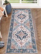 SERISSA Boho Washable Runner Rug, 2x5 Rug Non-Slip Vintage Blue Orange Hallway by SERISSAHomeDecorCollection